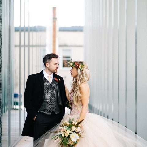 Eclectic Winter Music Alternative Church Wedding 38