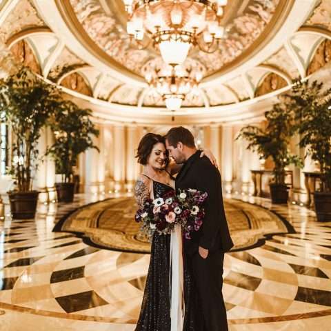 Badass Venetian Las Vegas Elopement with a Black Sequinned Dress and Frenchie Inspiration 31