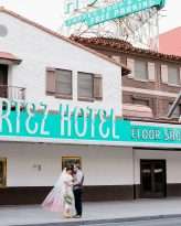 Lazy Las Vegas Elopement Ombre Dip Dye Veil Succulents Bridal Culottes 17