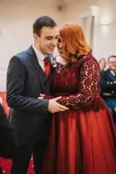 Vintage Train Museum Red Dress Cocktail Hour Wedding 19