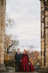 Vintage Train Museum Red Dress Cocktail Hour Wedding 39