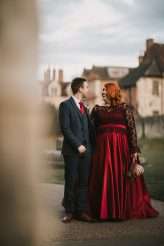 Vintage Train Museum Red Dress Cocktail Hour Wedding 40