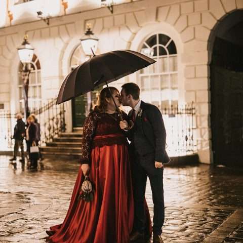 Vintage Train Museum Red Dress Cocktail Hour Wedding 43