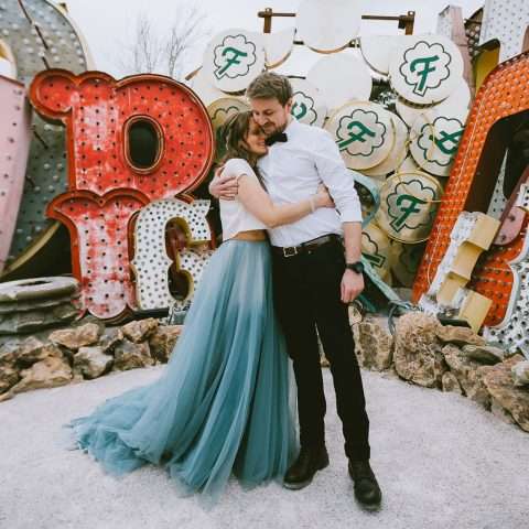 Neon Graveyard Las Vegas Elopement Blue Dress 10