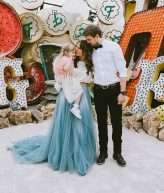 Neon Graveyard Las Vegas Elopement Blue Dress 11