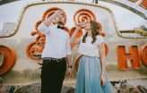 Neon Graveyard Las Vegas Elopement Blue Dress 16