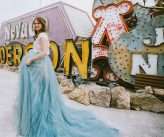 Neon Graveyard Las Vegas Elopement Blue Dress 19