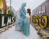 Neon Graveyard Las Vegas Elopement Blue Dress 21