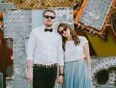 Neon Graveyard Las Vegas Elopement Blue Dress 27