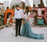 Neon Graveyard Las Vegas Elopement Blue Dress 29
