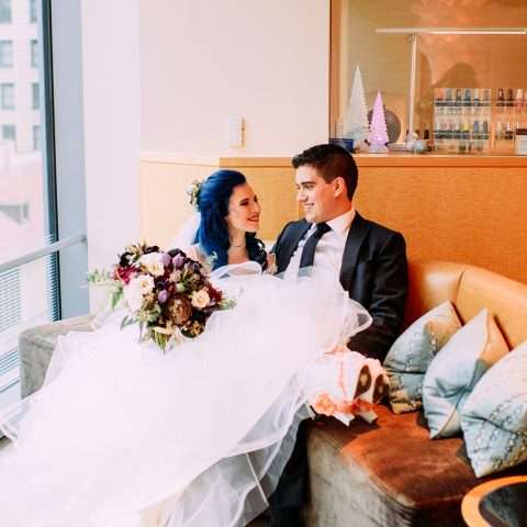 Emo Wedding Blue Hair Pink Dress 12