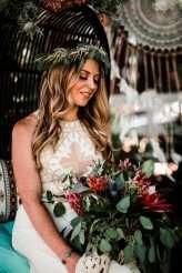 Natural Bohemian Boho Backyard Wedding Succulents Macrame 20