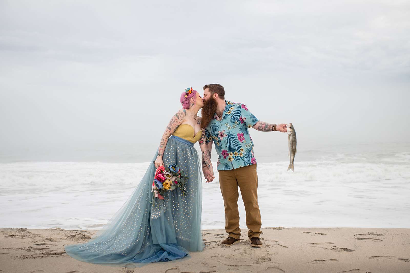 Colourful Casual New Jersey Beach Wedding With Hawaiian