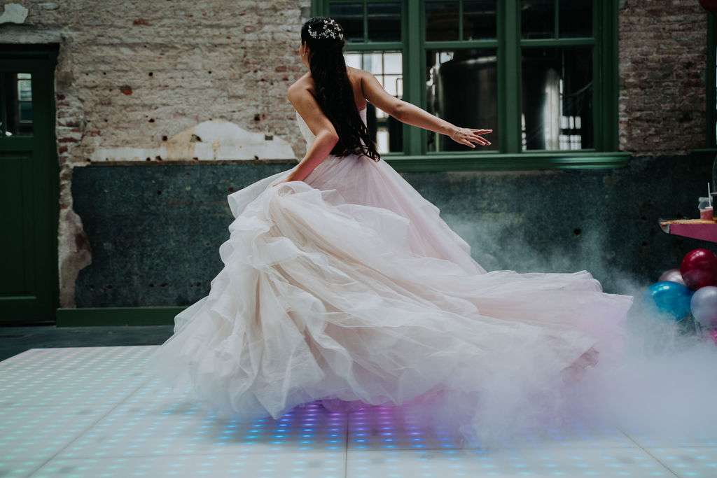 Let S Dance An Alternative Wedding Shoot With Pizza Disco And A Light Up Floor Rock N Roll Bride