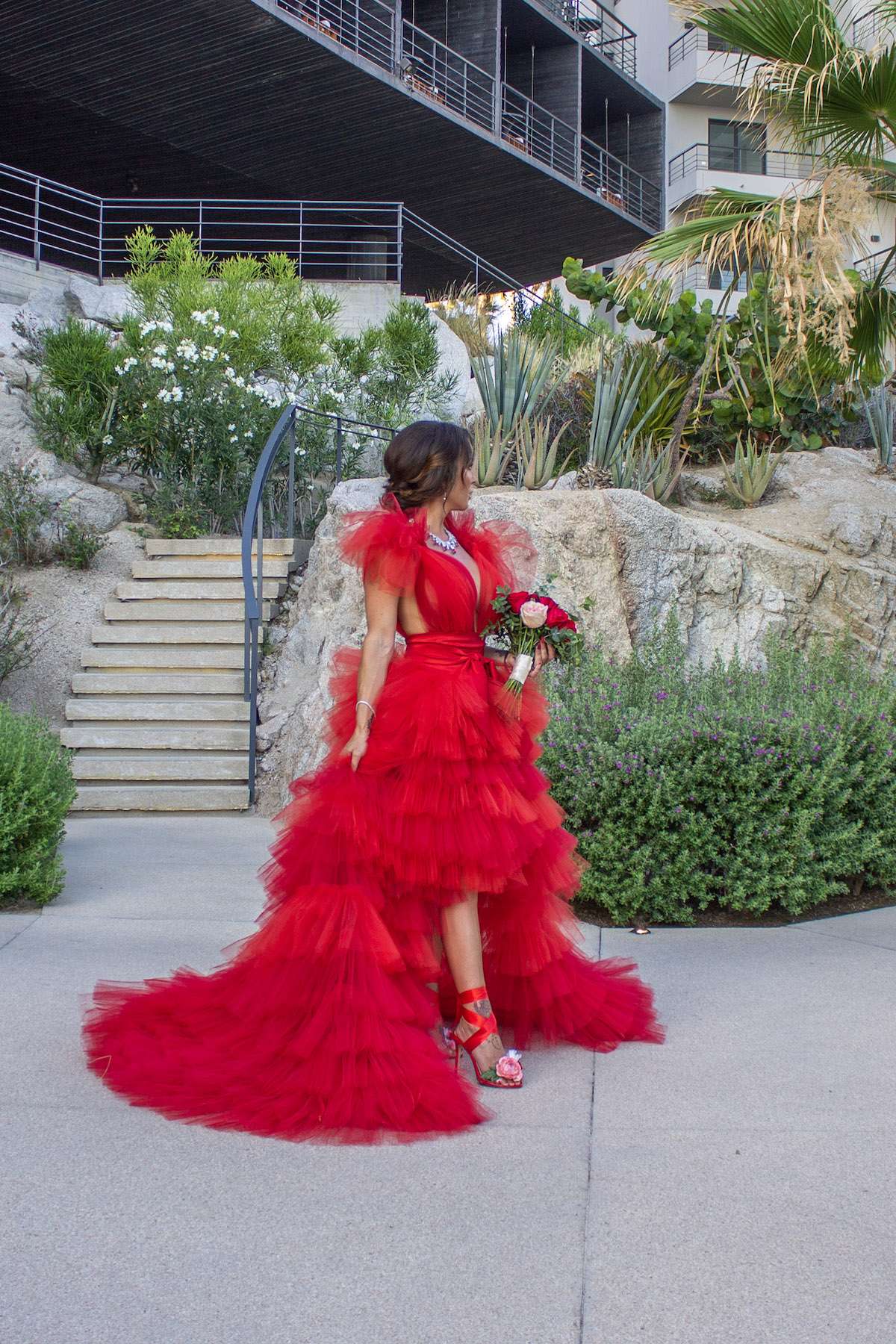 Relaxed Beach Wedding in Cabo with the Bride in Red Rock n Roll Bride