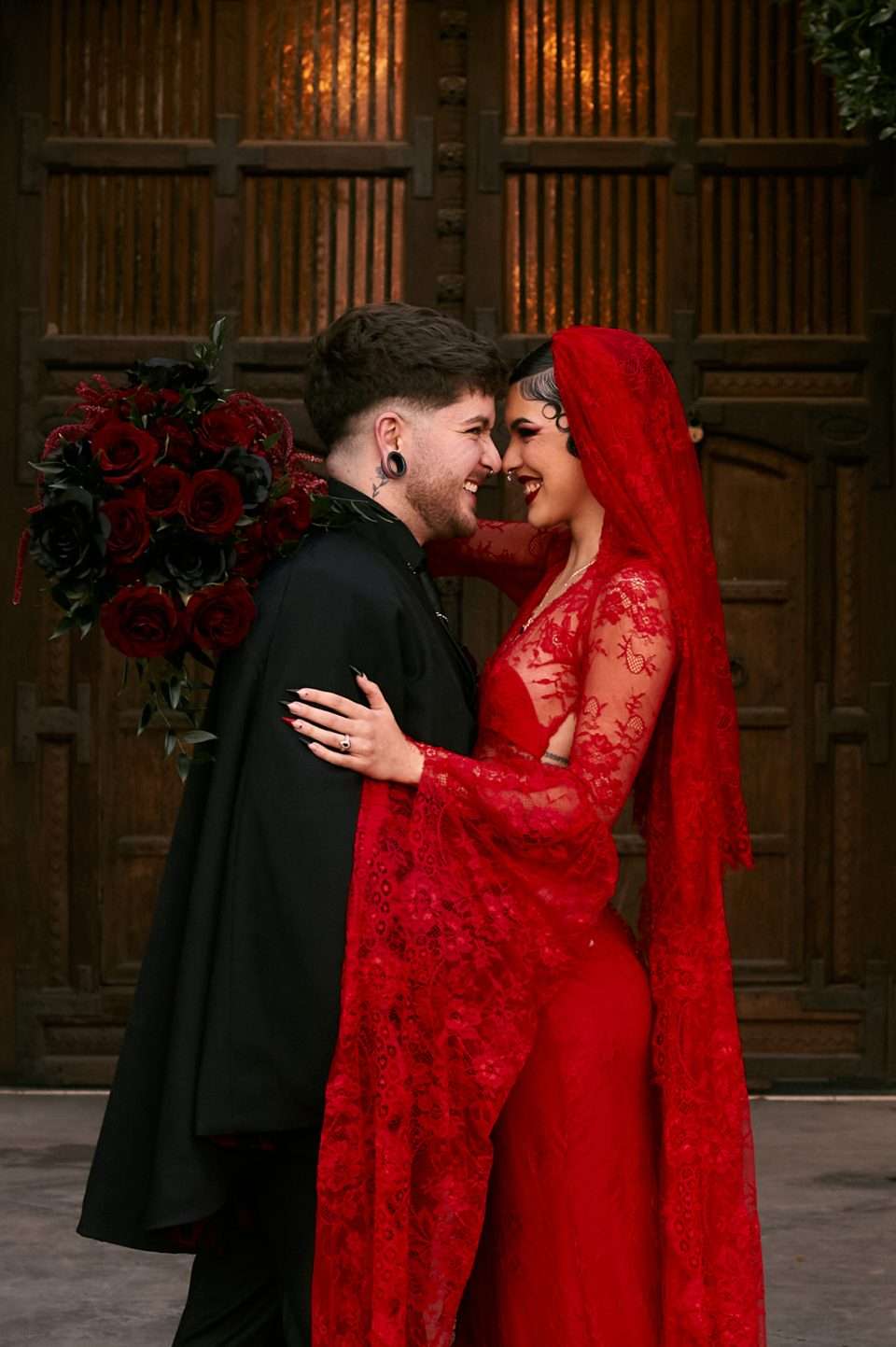 A Gothic Vampire Ball with the Bride in Red & the Groom in a Cape